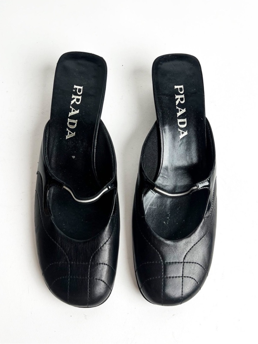 Rare Vintage Prada Black Leather Mule Kitten Heels - Picture 6 of 14